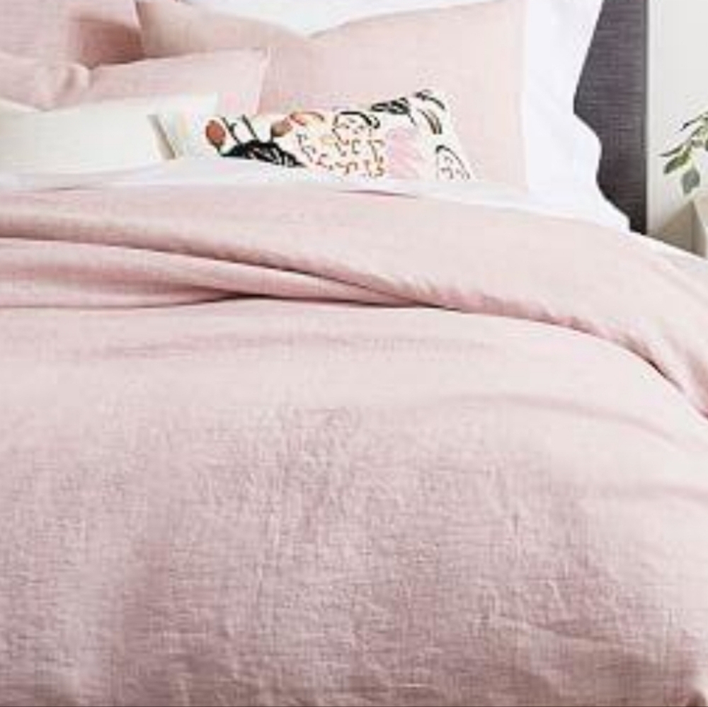 West Elm Belgian Flax Linen Fiber Dyed Duvet Cover, King, Vintage Rose